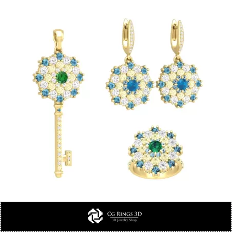 Joyas-Conjunto de joyería CAD 3D CAD 3D de joyería, CAD 3D de anillos, CAD 3D de colgantes, CAD 3D de pendientes, CAD 3D de