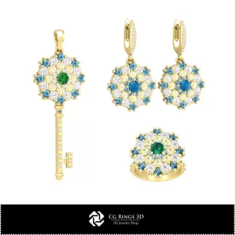 Bijoux - Jeu de bijoux CAO 3D Bijoux CAO 3D, Bagues CAO 3D, Pendentifs CAO 3D, Boucles d'oreilles CAO 3D, Ensembles de bijoux