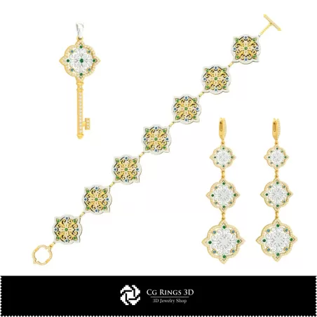 Ensemble de bijoux - Conception 3D CAD pour bijoux, Conception 3D CAD de bijoux, Ensembles de bijoux 3D CAD