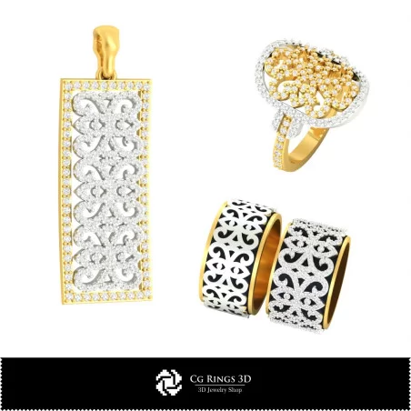 Gioielleria-Set di gioielli 3D CAD Gioielli 3D CAD, Anelli 3D CAD, Pendenti 3D CAD, Set di gioielli 3D CAD, Anelli alla moda