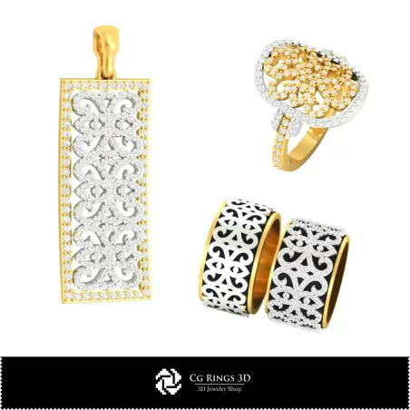 Joyería-Conjunto de joyería CAD 3D, Joyería CAD 3D, Anillos CAD 3D, Colgantes CAD 3D, Conjuntos de joyería CAD 3D, Anillos de